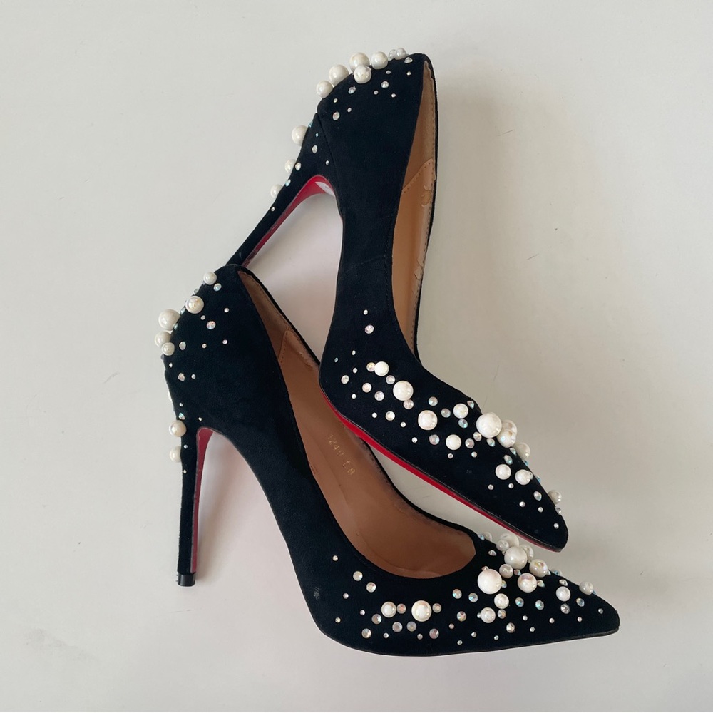 MORE PHOTOS 👠 Christian Louboutin Black Suede Embellished Pump - Size 35